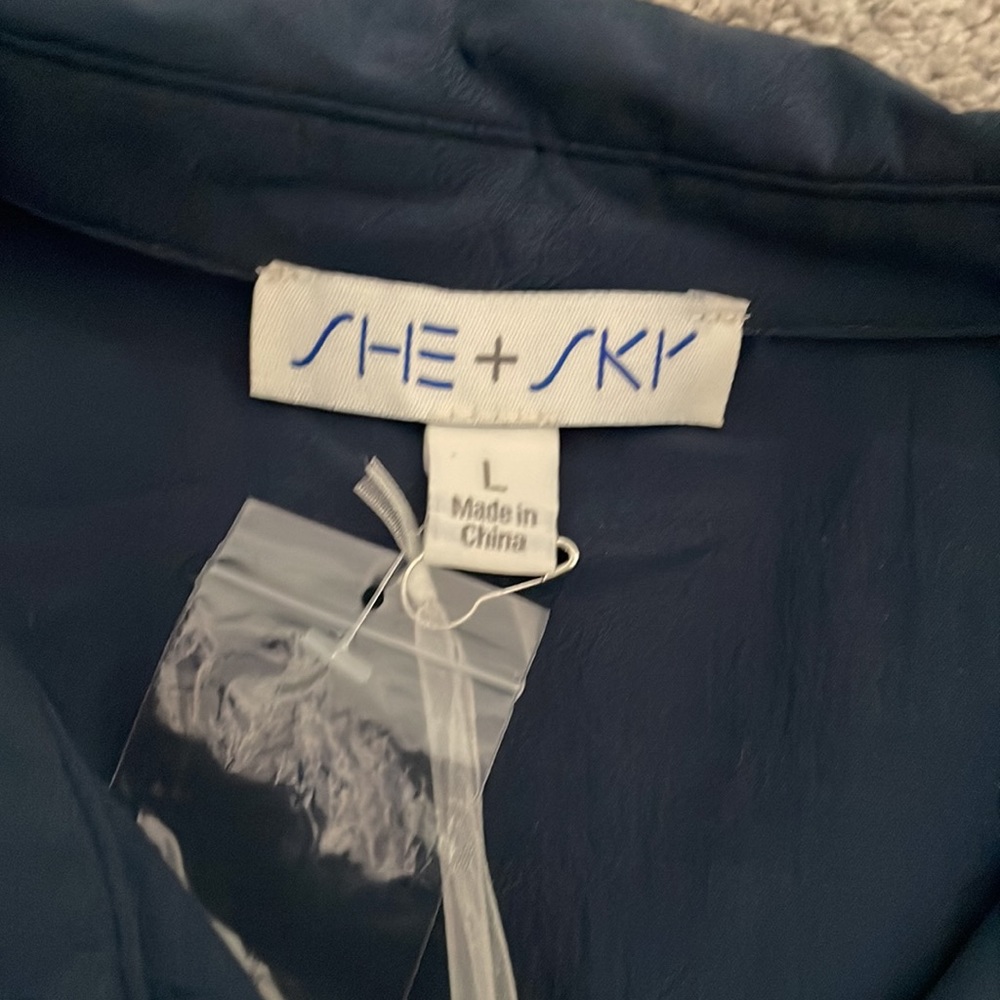 Dark Blue Tie Front Collar Blouse - Picture 3 of 3